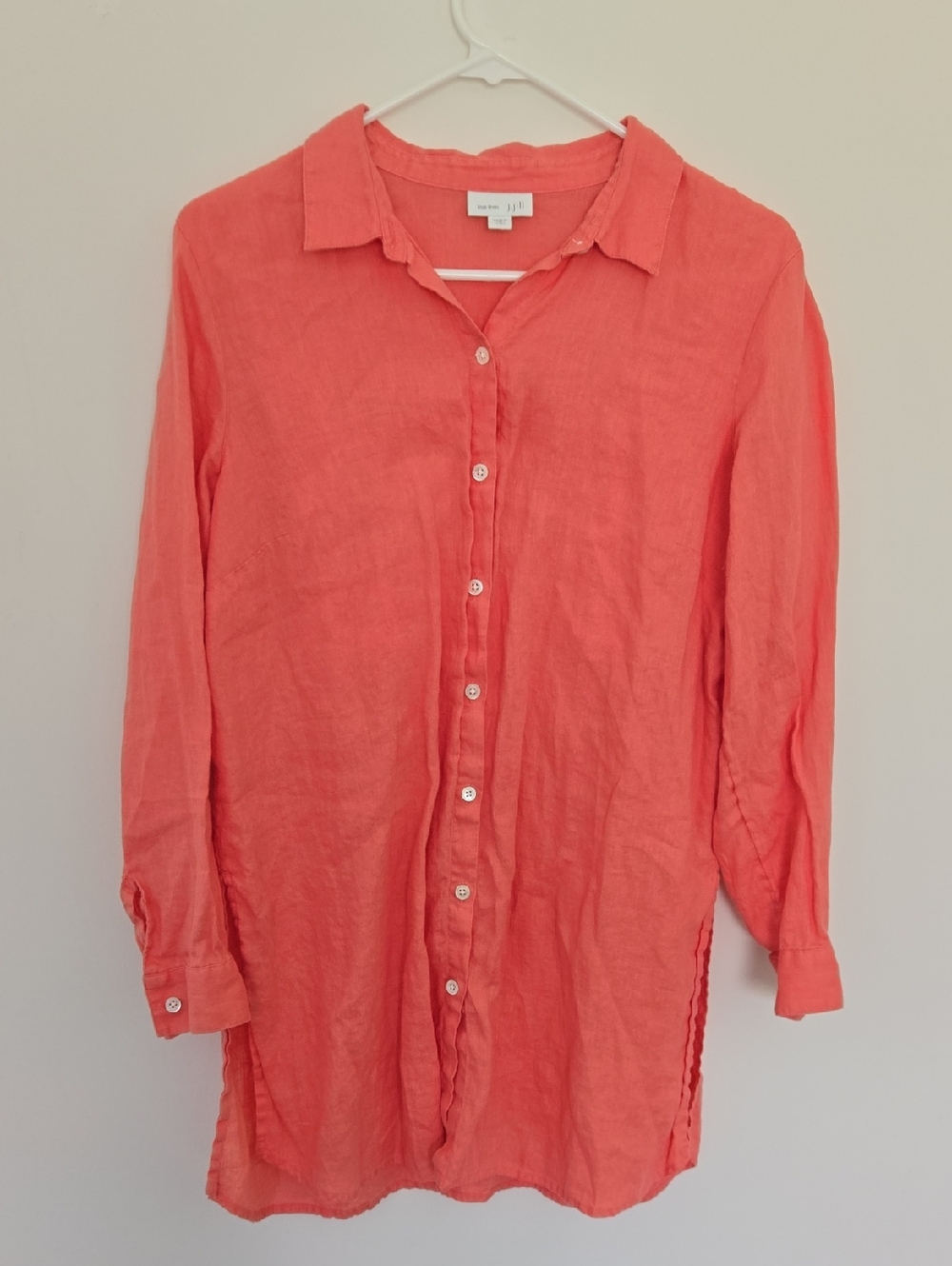 J. Jill Coral Button-Down 100% Linen Tunic Coastal Vacation Summer Staple MP